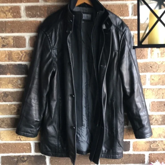 Marc New York Men’s Black Leather Jacket with Removable Wool Bib - Picture 7 of 12